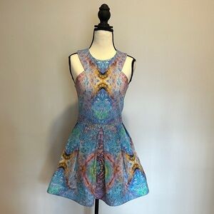 Alexis Blue and Yellow Patterned Mini Dress